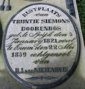 Eenum 24 Echtpaar Van Niejenhuis-Doorenbos - Grafschrift Trijntje Siemons Doorenbos